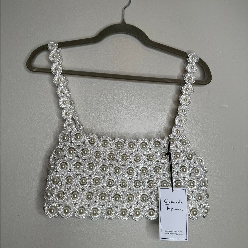 Alameda Turquesa Hana Pearl Embellished Crochet Crop Top White O/S NWT $432 - Picture 4 of 9